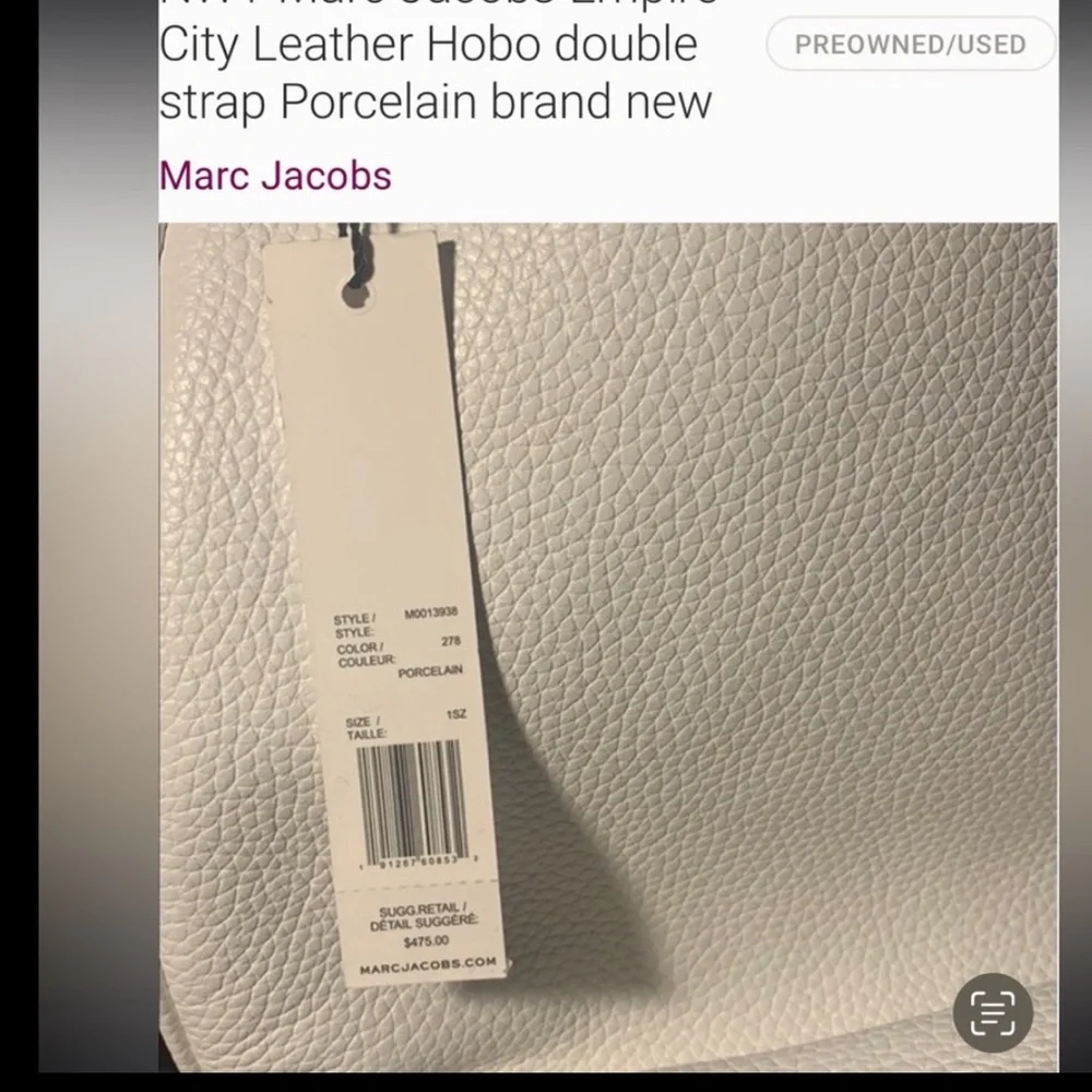 Marc Jacobs Empire City Hobo double strap Pebble Leather Porcelain Shoulder Bag